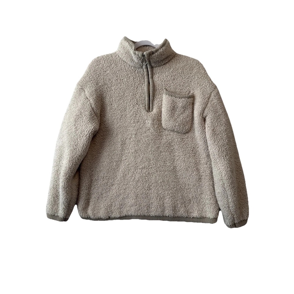 Knox Rose Sherpa Cozy 1/4 Zip Mock Pullover Women's L Soft Teddy Neutral‎ Cabin